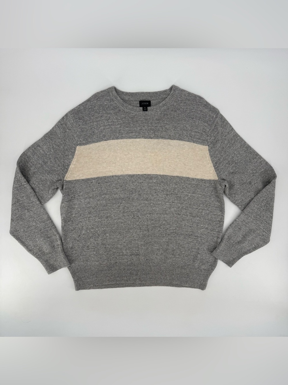 J. Crew Gray Crewneck Sweater Cream Stripe Colorblock XL Women’s Cotton Wool